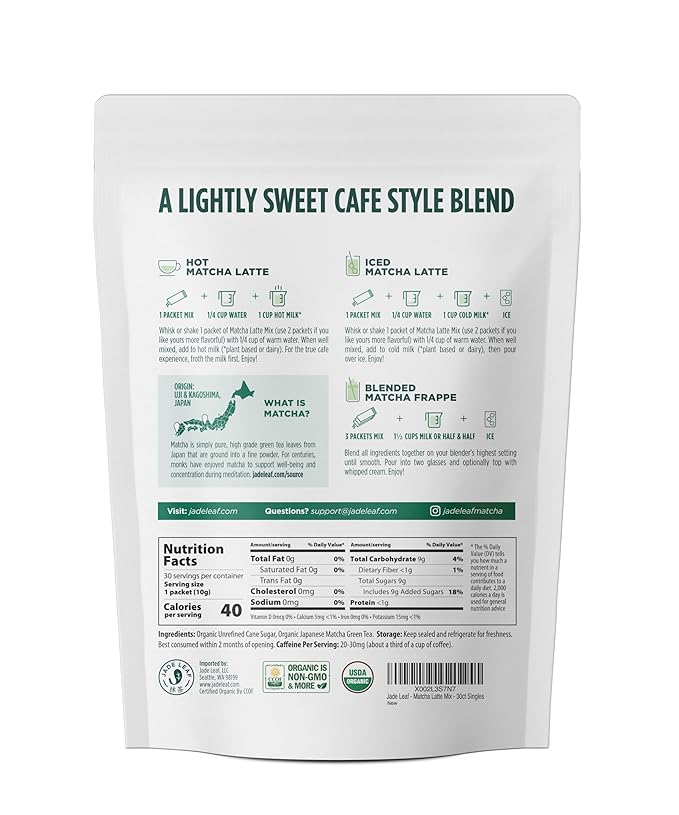 Jade Leaf Matcha Organic Premium Ceremonial Grade Matcha Green Tea Powder - Japanese - Culinary, Ingredient, Ceremonial Barista Teahouse, Latte, Collagen, 0.35 Ounce (Pack of 30), Matcha Latte