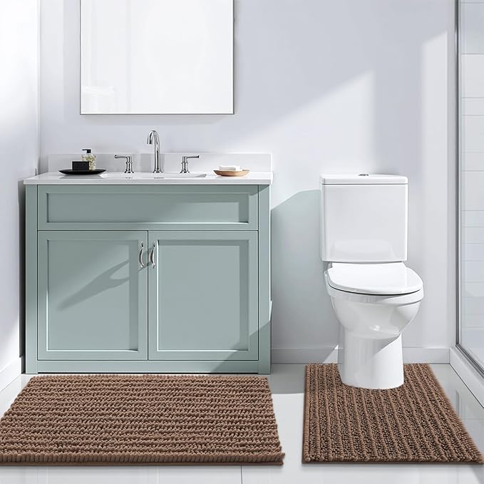 Arotive Luxury Chenille Bathroom Rug Mat, Extra Soft Thick Absorbent Shaggy Bath Rugs, Non-Slip Machine Wash Dry, Plush Bath Mats for Bathroom, Shower and Tub, 36x24, Mocha