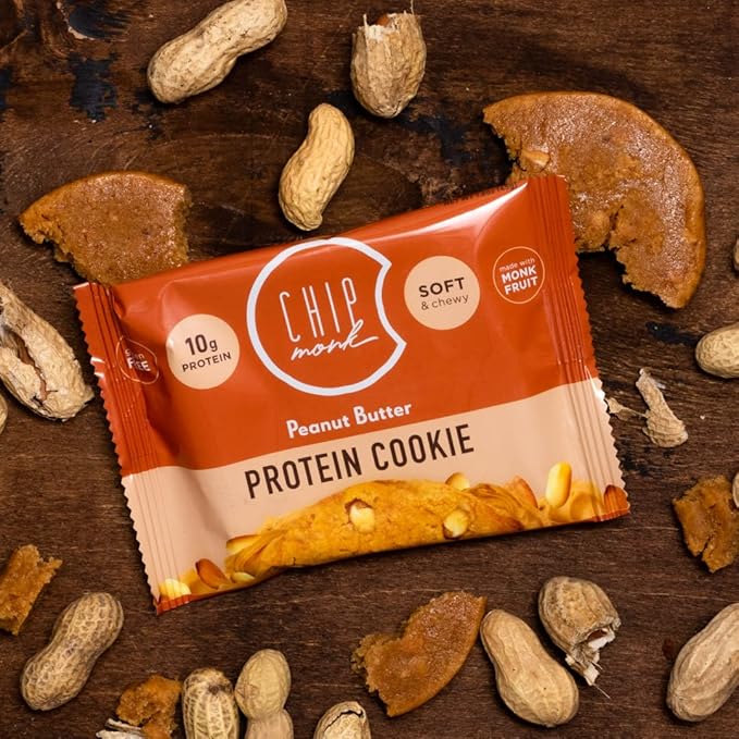 ChipMonk Baking, Peanut Butter High Protein Cookies - Low Carb Diet Friendly Gym Snacks, Meal Replacement Cookie, Gluten-Free, Healthy Low Sugar Sweet Snack - Balanced Nutrition Baked Desserts