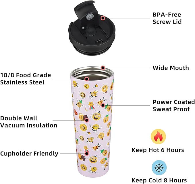 BJPKPK 34oz Skinny Tumbler With lid And Straw Stainless Steel Travel Coffee Mug Insulated Tumblers Cups,Hawaii Fruits Purple