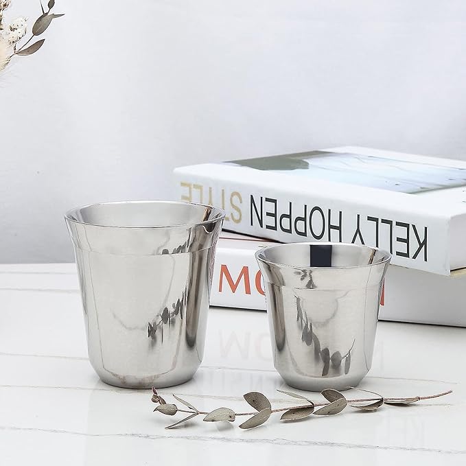 Easyworkz Stainless Steel Espresso Cup 2pcs Set Double Wall Insulated Metal Demitasse Cups 5 oz