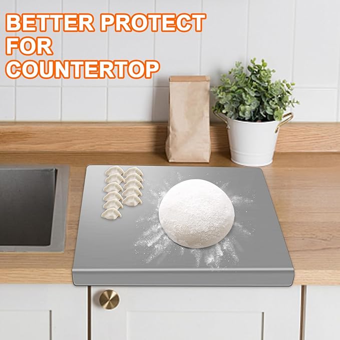 304 Stainless Steel Cutting Board with 2 Pack Non-Slip Mats, Yoposeo Heavy Duty Baking Cutting Chopping Boards for Kitchen, Meat, Fruits, Vegetables, Bread and Baking (15.7" X 11.8"/ 40 X 30cm)