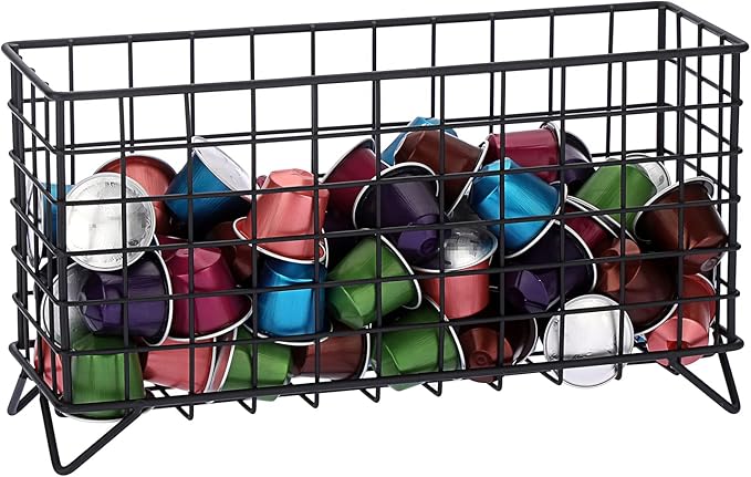 ELLDOO Coffee Pod Holder, Large Capacity Coffee Pod Organizer for K Cup Keuring Espresso Capsule Coffee Creamer, Metal Coffee Pod Storage Basket for Kitchen, Coffee Bar Decor (Black, Medium)