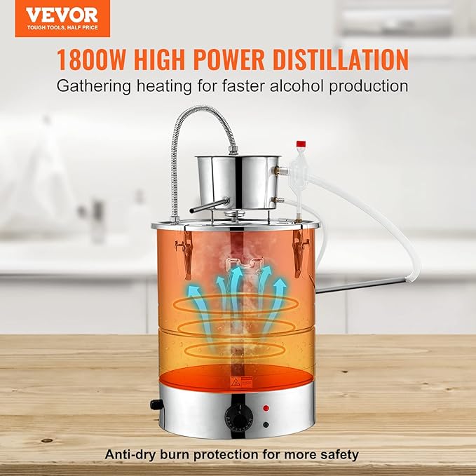 VEVOR Electric Alcohol Still 8Gal/30L, Alcohol Distiller, Distillery Kit for Alcohol include Pump & One-way Exhaust Valve & Thermometer