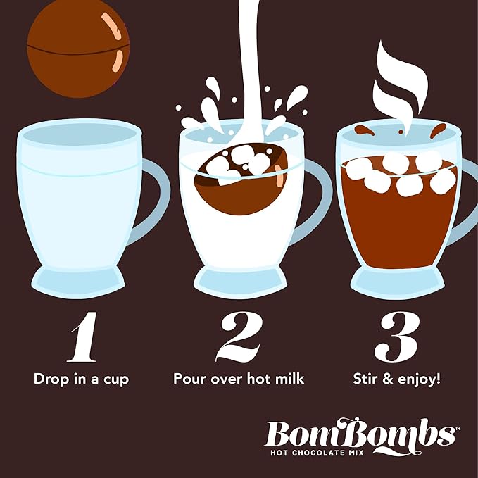BomBombs, Hot Chocolate Bombs, Includes Fudge Brownie, Caramel, S’Mores, Cookies & Cream, and Peppermint Cocoa Bombs Filled with Marshmallows, Set of 24