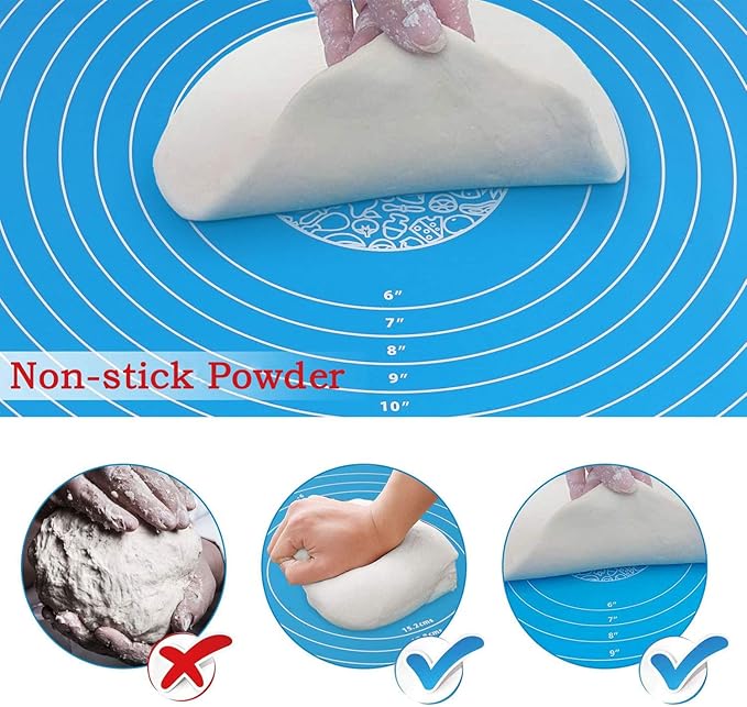Silicone Baking Mat for Pastry Rolling Dough with Measurements,19.7" x 15.7" BPA Free Non stick and Non Slip Blue Table Sheet Baking Supplies for Bake Pizza Cake