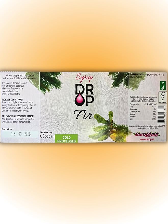 DROP Fir Syrup, Gourmet Natural Arromatic Flavors, 30% Concentrate Natural Fruit, Great for Cocktails,Lemaonades,Tea's & Desserts Toppings (16.9floz) Gluten-Free, NON-GMO
