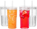 Glass Cups With Lids and Glass Straws，20 OZ 4pcs High Borosilicate Glass Tumbler Iced Coffee Water Smoothie