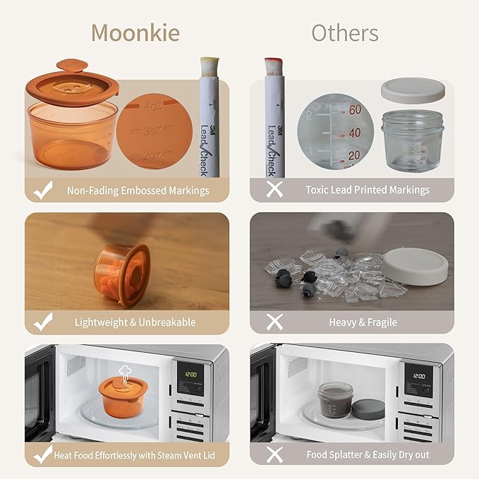 Moonkie Silicone Snack Containers for Kids | 8 oz Baby Food Storage Containers with Airtight Lids and A Snack Lid | Baby Food Jars | BPA Free | Freezer & Dishwasher Safe | 3 Pack