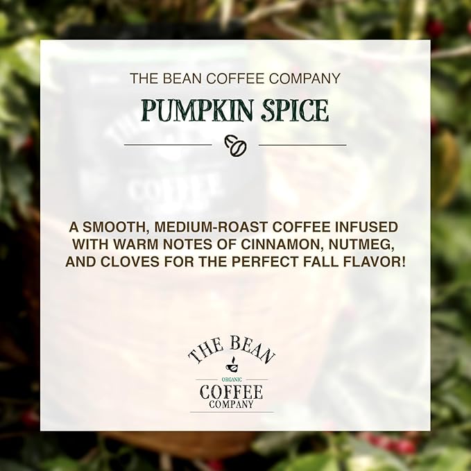 The Bean Organic Coffee Company Pumpkin Spice, Medium Roast, Ground Coffee, 16-Ounce Bag,Café molido tostado organico