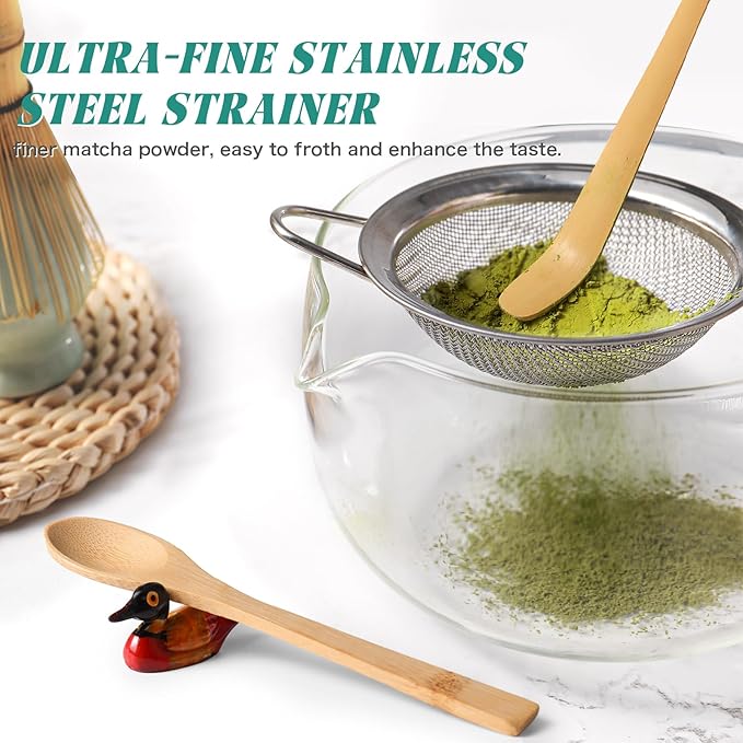 Matcha Whisk Set,MatchaSet with Bamboo Matcha Whisk and Ceramic Holder, Bamboo Scoop+Wooden Spoon,Scoop Holder,Sifter-Complete Matcha Tea Set,6 Pcs Matcha Kit,Tools for Matchas Ceremonial Grade Kit