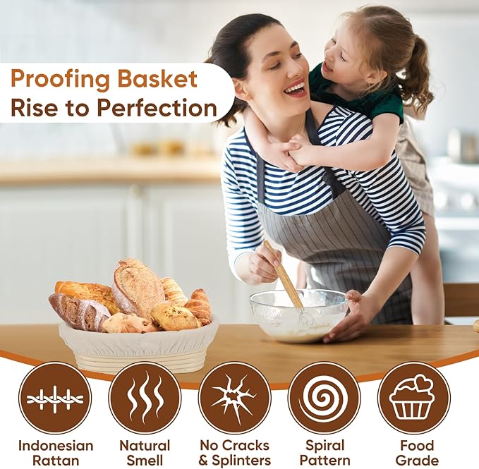 Bread Proofing Basket Set, Oval 10" Sourdough Proofing Basket for Bread Making Tools and Supplies, Sourdough Bread Baking Supplies, Ideal Basket Gift Set for Artisan Bakers