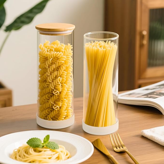 73oz Round Glass Storage Containers with Bamboo Lids – 3 Pack Large Airtight Clear Food Jars for Pantry Organization, Kitchen Dry Food, Flour, Pasta, Coffee Beans, Staples & Snacks