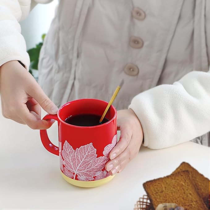17 oz Large Coffee Mug with Handle Tea Cup Novelty Coffee Cup for Men Women Office Work.Microwave and Dishwasher Safe, Red