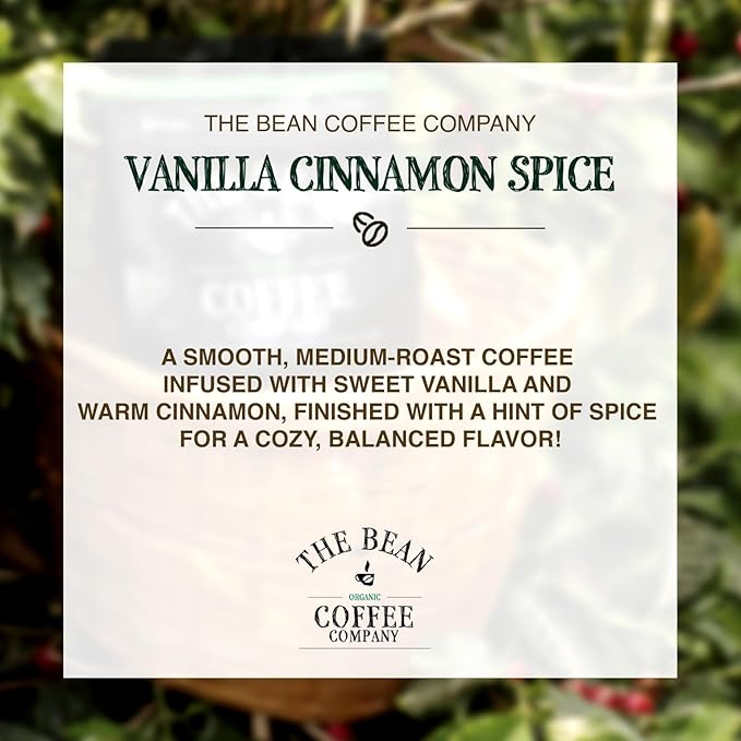 The Bean Organic Coffee Company Holiday Bean (Vanilla Cinnamon Spice), Medium Roast, Ground Coffee, 5-Pound Bag, Café molido tostado orgánico
