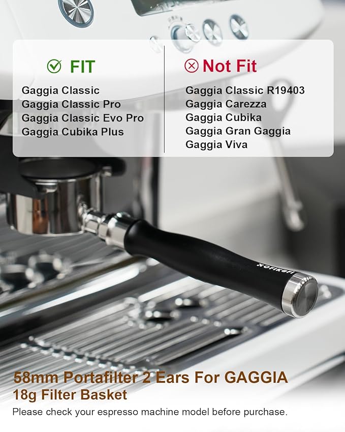 58mm Bottomless Portafilter For Gaggia, 2 Ears Flat Naked Portafilter Fits Gaggia Espresso Coffee Machines with Anodized Aluminum Handle, Stainless Steel Head,18g Filter Basket, Puck Screen Included