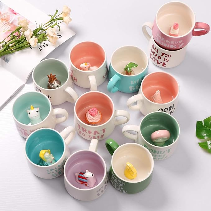 Snowman Ceramic Cup Hidden 3D Animal Inside Mug,12 oz Cute Cartoon Handmade Figurine Mugs,Christmas Birthday Surprise for Friends Family or Kids (Snowman)