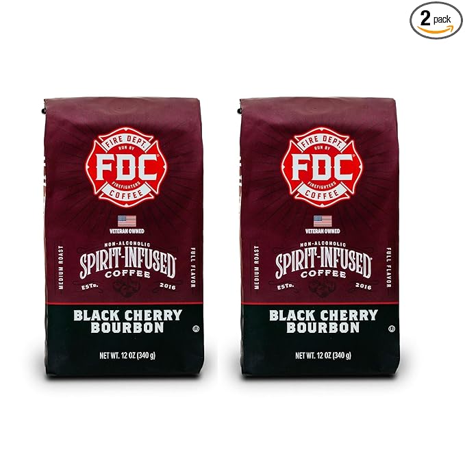 Fire Department Coffee - Black Cherry Bourbon Coffee - Gives Back to Firefighters - Premium Bourbon Infused Whole Bean - Non-Alcoholic - Roasted in the USA - Veteran Owned (12 oz, Pack of 2)