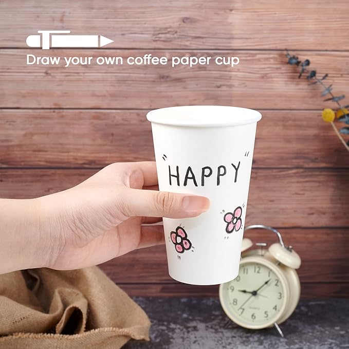 LITOPAK 210 Pack 16 oz Disposable Paper Coffee Cup, Hot/Cold Beverage Drinking Cups for Water, Paper Coffee Cups, White Hot Coffee Cups, Suitable for Party, Picnic, Travel, and Events
