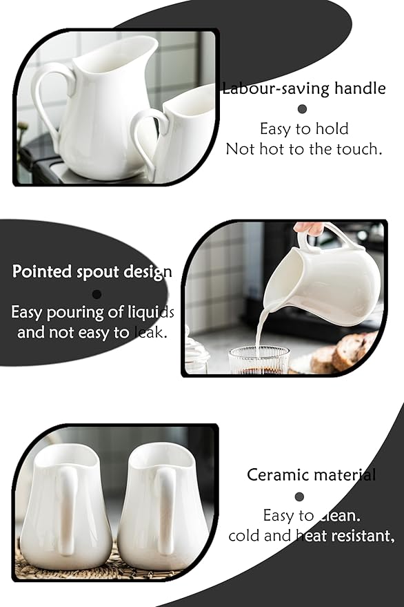 LYEOBOH 9 OZ Creamer Pitcher, Small White Creamer Pitcher for Coffee, Milk, Modern Kitchen Accessory - Ceramic