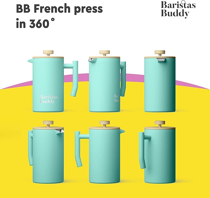 French Press Coffee Maker - Insulated, Stainless Steel Manual Coffee Makers For Home, Office Or Camping - Large 34oz Capacity For 4 Cups