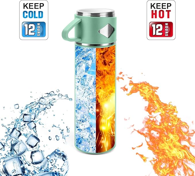 Stainless Steel Thermo 700ml/23.7oz Vacuum Insulated Bottle with Cup for Coffee Hot drink and Cold drink water flask.(Green,Single)