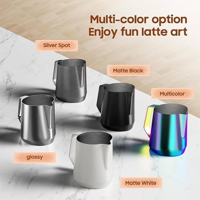 MHW-3BOMBER Milk Frothing Pitcher - 20oz/600ml Milk Frother Cup with U-Shaped Spout - SUS 304 Steaming Pitcher - Cappuccino Latte Art Cup for Barista - Quadrilateral Body - Cream White P5181-OS