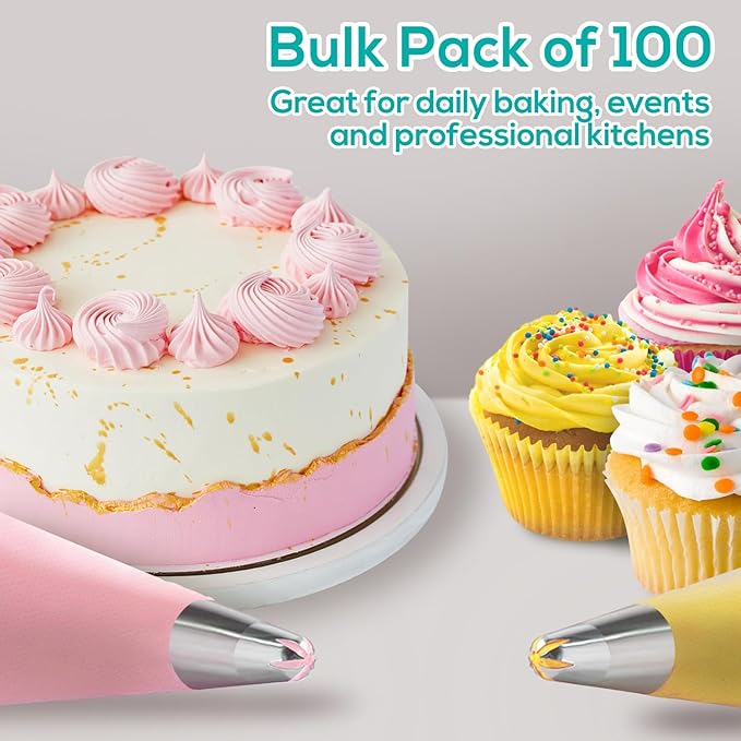 18 Inch Thick Disposable Piping Bags, 100PCS Anti Burst Pastry Bags for Cake Decorating Cream Frosting and Baking Supplies, Tipless Piping