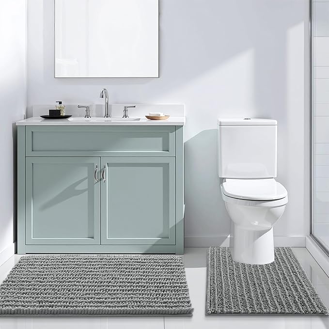 Arotive Luxury Chenille Bathroom Rug Mat, Extra Soft Thick Absorbent Shaggy Bath Rugs, Non-Slip Machine Wash Dry, Plush Bath Mats for Bathroom, Shower and Tub, 34x21, Grey