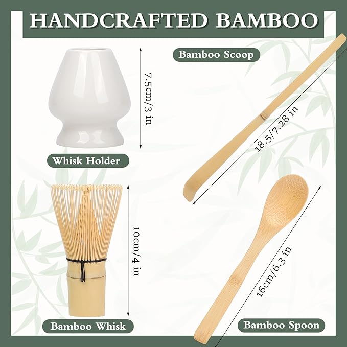 Matcha Whisk with Matcha Whisk Holder Bamboo Whisk Scoop Spoon Unique Gifts for Women Men Girl Friend Home Kitchen Decor Gifts for Tea Enthusiasts Christmas White