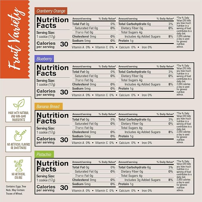 DIJAS Natural Foods, Crunchy Fat Free Biscotti Cookie, Variety Pack, All Natural Preservative Free Ingredients, Delicious Low Calorie Snack (4 Pack, Fruit Variety)