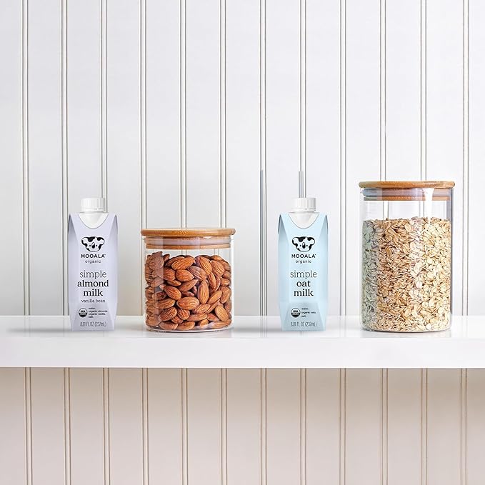 Mooala Organic Simple Almondmilk Vanilla- Shelf Stable Single Serve Cartons, 4 Ingredients, No Gums, No Oil, No Fillers, Dairy Free Plant Based Milk, On The Go 12 Pack