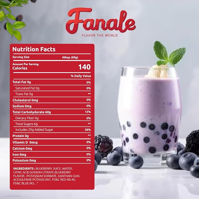 Fanale Premium Flavoring Concentrated Syrup for Bubble Tea 11 lb | Blueberry Flavor Syrup | for Boba Tea, Smoothies, Slushes, Desserts | 11lb | Pack of 4 | SRP170-CS