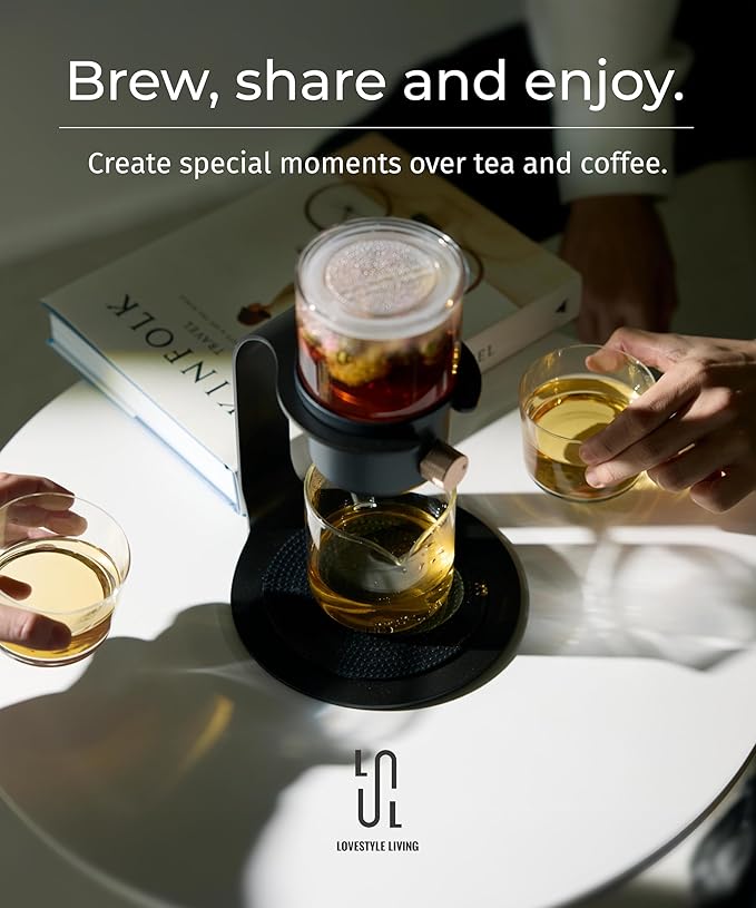 Glass Tea Pot with Infusers for Loose Tea and Drip Coffee Pour Over, Semi Automatic Tea Set with Magnetic Clear Teapot, Black