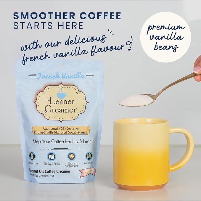 Leaner Creamer Coconut Creamer with Superfood Ingredients – Non-Dairy, Sugar-Free, Keto, Gluten-Free Powdered Coffee Creamer – French Vanilla – 280g