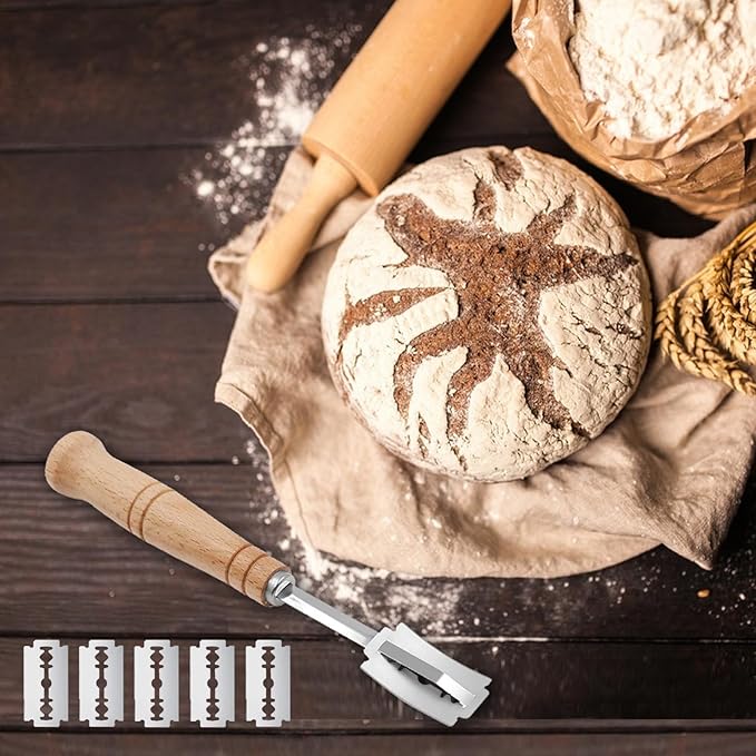 2PCS 9Inch Round Banneton Bread Proofing Basket Sets,Sourdough Bread Baking Supplies with Linen Liners,Silicone Bread Sling,Danish Whisk,Scoring Cutter,Dough Scraper
