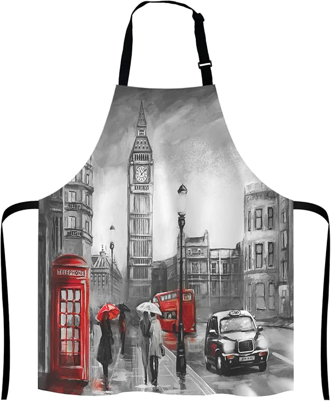 Street view of london Bib Apron with Adjustable Neck for Men Women,Suitable for Home Kitchen Cooking Waitress Chef Grill Bistro Baking BBQ Cobbler Apron