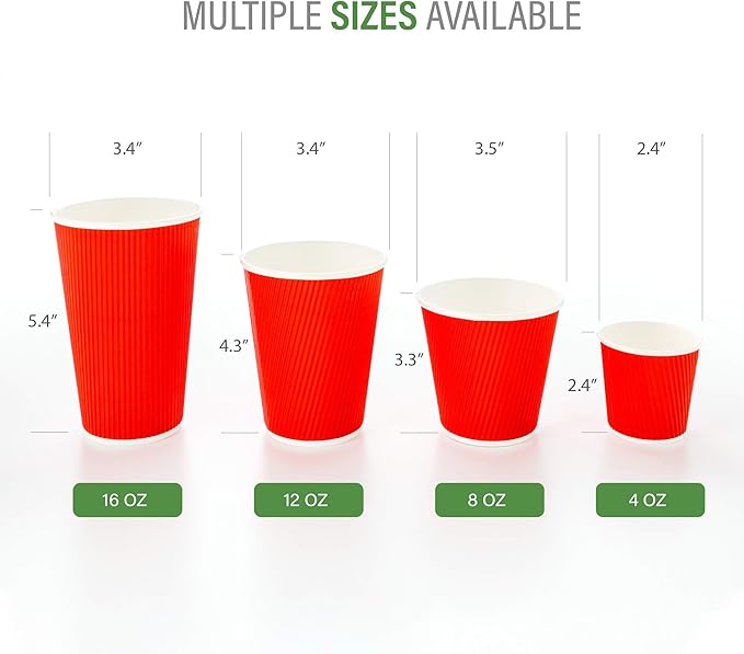 Restaurantware 12 Ounce Ripple Wall Disposable Coffee Cups, 500 Insulated Midnight Red Paper Tumblers with Rolled Rim Design, Lids Sold Separately for Hot Drinks like Tea, Hot Chocolate and More