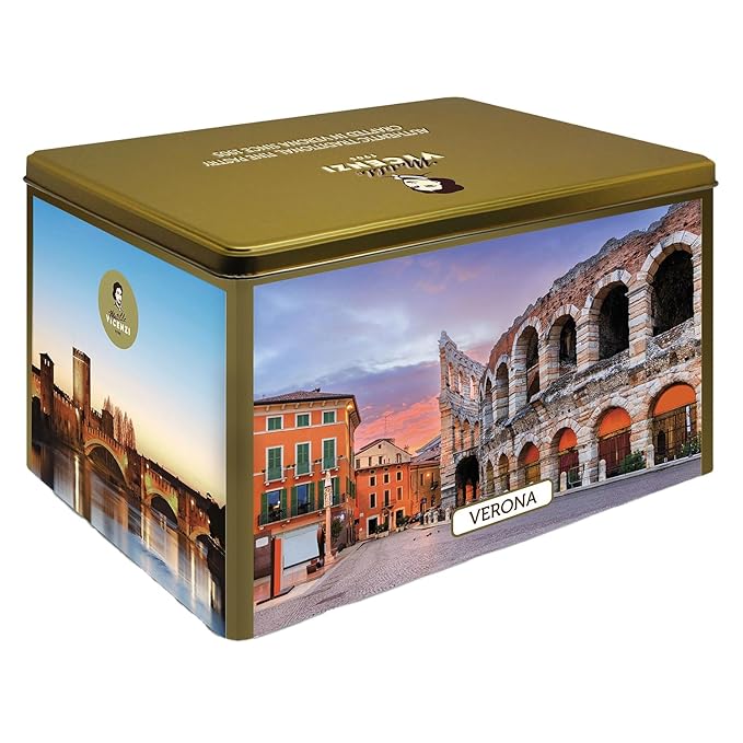Matilde Vicenzi Verona Gift Tin - Assortment of Italian Pastries and Cookies - Gourmet Gifts For Thanksgiving & Christmas - Assorted Cookies in Italian Design Tin 32oz (907g)