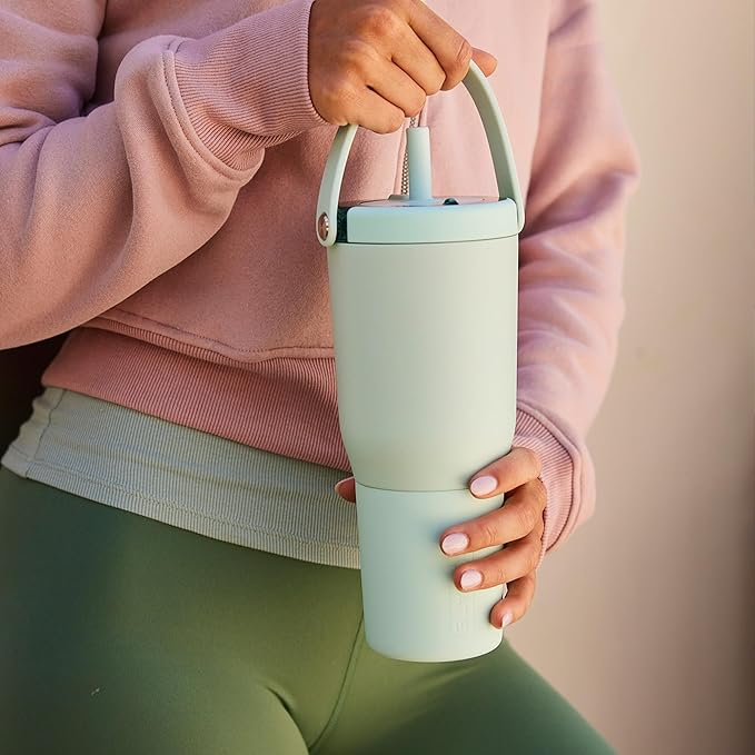 BrüMate Resa 35oz 100% Leakproof Travel Tumbler w/Handle & Straw | Flexible SoftSip Straw | Silicone Sleeve for Durability | Stainless Steel | Cup Holder & Travel Friendly Water Bottle (Neon Pink)