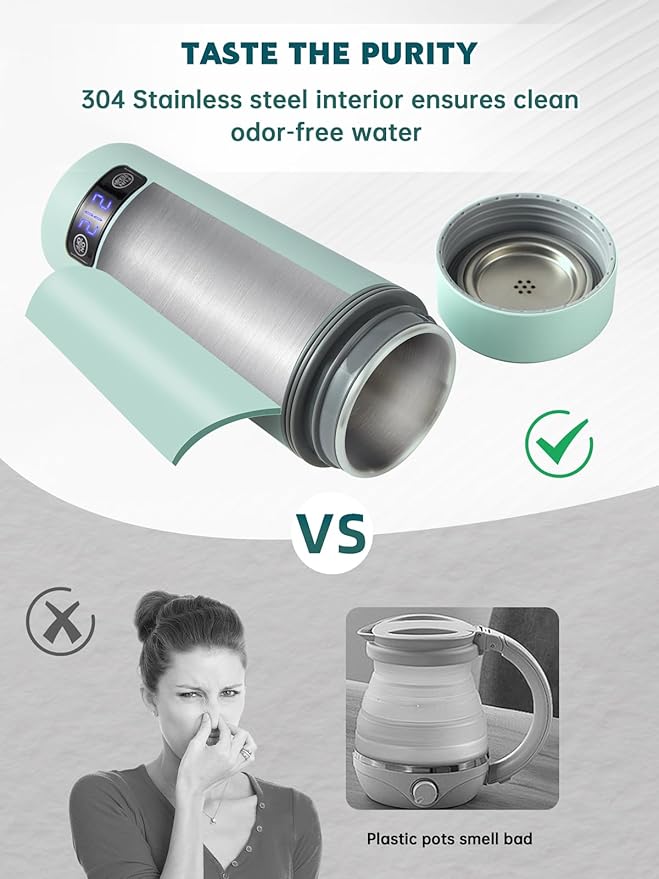 balbali Dual Voltage Travel Kettle 100-250V - 12oz Portable Water Boiler/Warmer/Heater for Boiling Water - 4 Preset Temperature Control Portable Tea Kettle Electric Travel - Green
