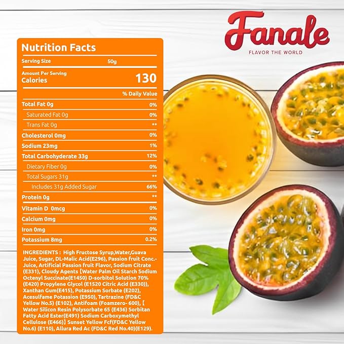 Fanale Premium Flavoring Concentrated Syrup for Bubble Tea 5.5 lb | Passion Fruit Flavor Syrup | for Boba Tea, Smoothies, Slushes, Desserts | 5.5 lb | Pack of 6 | SRP503-CS