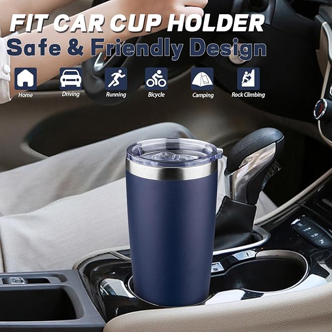 20 oz Tumbler with Lids and Straws, Stainless Steel Insulated Coffee Tumbler, Double Wall Vacuum Insulated Travel Mug Cup, Leakproof Thermal Coffee Cup for Hot and Cold Drinks (navy blue)