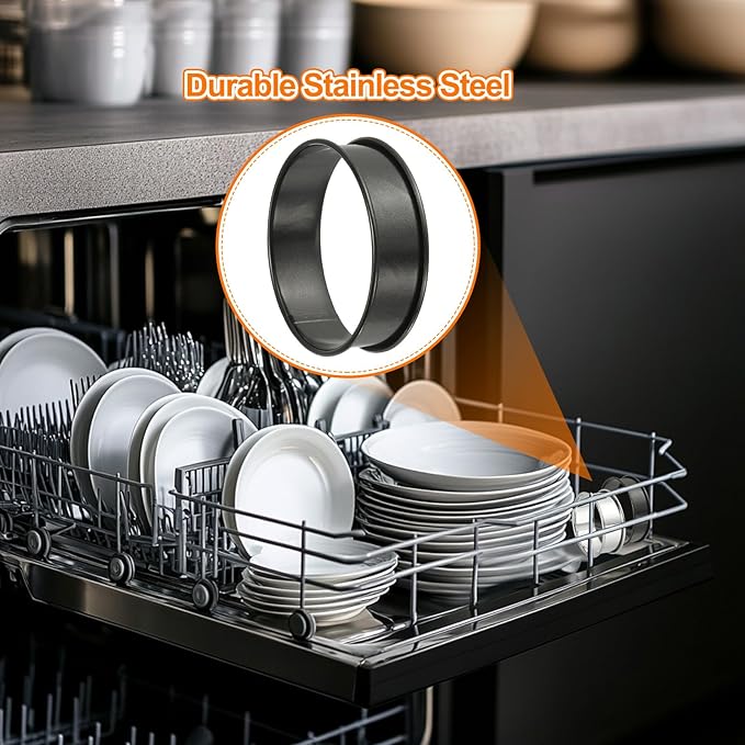 HARFINGTON 4pcs Crumpet Rings 3.15" Nonstick Round Cake Ring Stainless Steel Double Rolled English Pastry Rings for Kitchen Baking Crumpet Dessert, Black