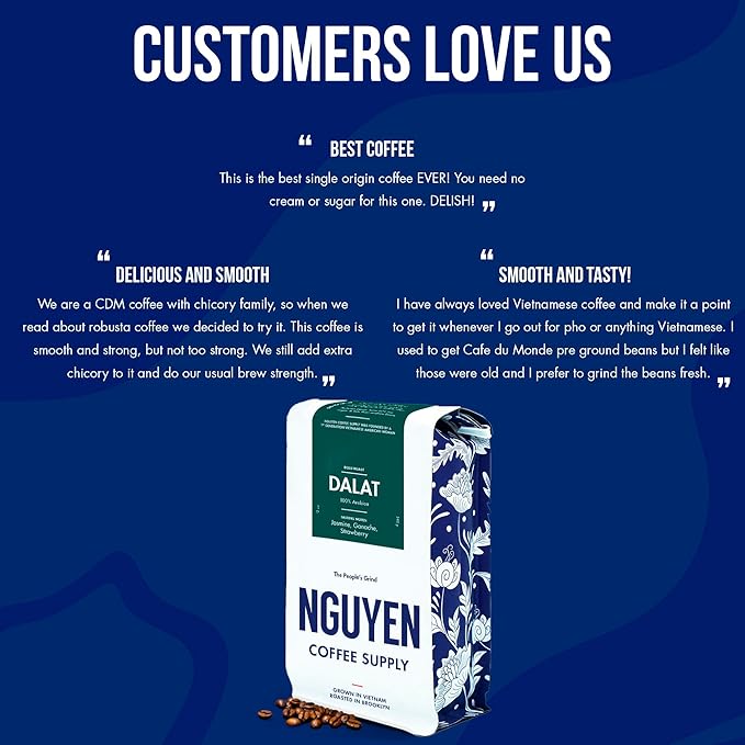 Nguyen Coffee Supply - Dalat Arabica: Dark Roast Premium Whole Coffee Beans, Vietnamese Single Origin, Direct Trade, Roasted in Brooklyn [12 oz Bag]