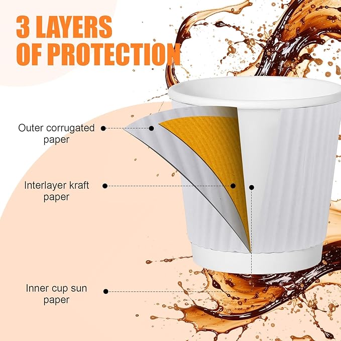 500 Pack Paper Espresso Coffee Cups,4 oz Disposable Coffee Cups,Corrugated Insulated Ripple Wall, Paper Ripple Cup for Coffee, Hot Chocolate and Hot Tea Drinks -White