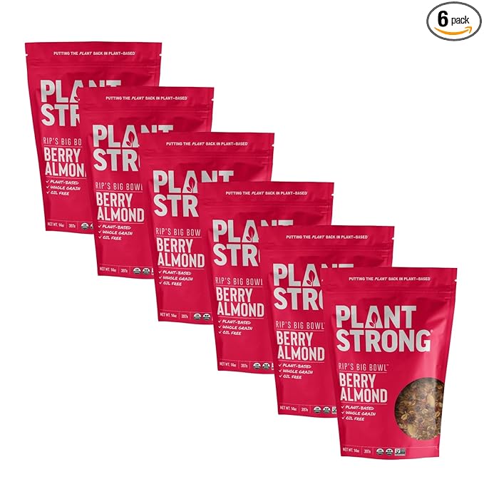 Rip's Big Bowl - PLANTSTRONG Berry Almond Cereal (6-Pack) Non-GMO Whole-Grain Plant-Based Oil Free Pack of 6 x 14oz Bags