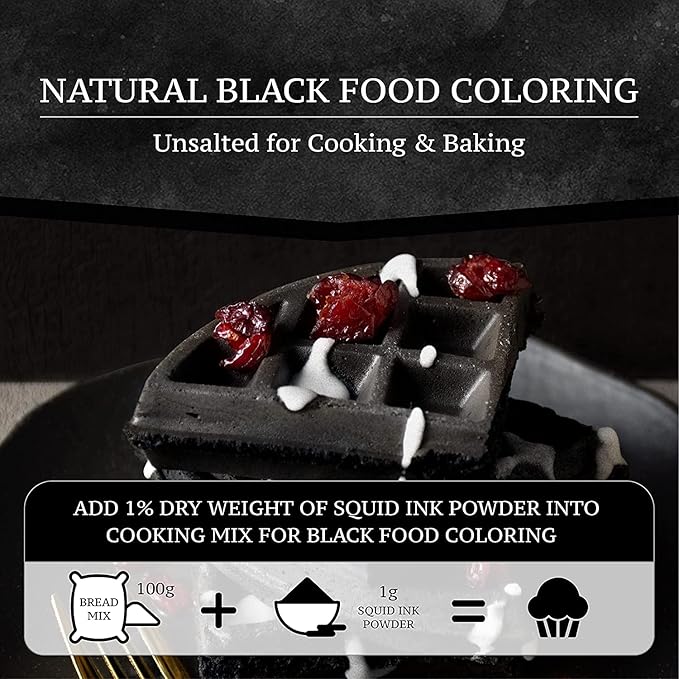 Black Hut Squid Ink Powder, Food Coloring for Rice Noodles Pasta Spaghetti Risotto, Nero Di Seppia, Tinta de Sepia, Halal Certificate, Contains Molluscs, 1.76oz / 50g (Pack of 1)