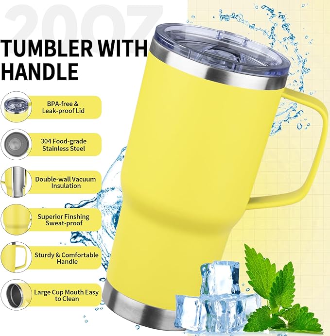 20oz Insulated Tumbler with Handle Stainless Steel Travel Coffee Mug with Lid and Straw Double Wall Vacuum Leak-proof Reusable Thermal Water Cup for Hot and Cold Drinks (Multicolor-6,4 Pack)