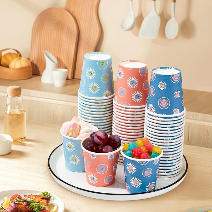 1200 Pack 3 oz Paper Cups, Disposable Bathroom Cups, Mini Mouthwash Cups, Small Cup 3 Ounce for Bathroom, Party, Picnic, BBQ, Travel(Daisy)